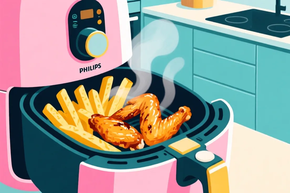 cooked fries and wings in philips air fryer basket